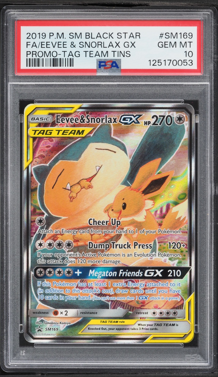 2019 Pokemon Sun & Moon Promo Tag Team Tins Full Art Eevee & Snorlax GX #SM169 PSA 10 GEM MINT