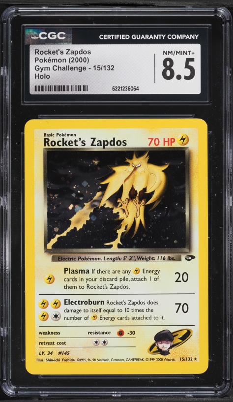 2000 Pokemon Gym Challenge Holo Rocket's Zapdos #15 CGC 8.5 NM-MT+