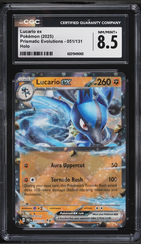 2025 Pokemon Scarlet & Violet Prismatic Evolutions Holo Lucario ex #51 CGC 8.5 NM-MT+