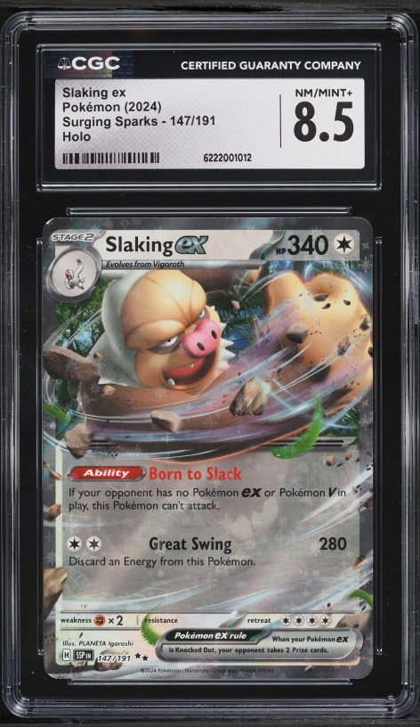 2024 Pokemon Scarlet & Violet Surging Sparks Holo Slaking Ex #147 CGC 8.5 NM-MT+