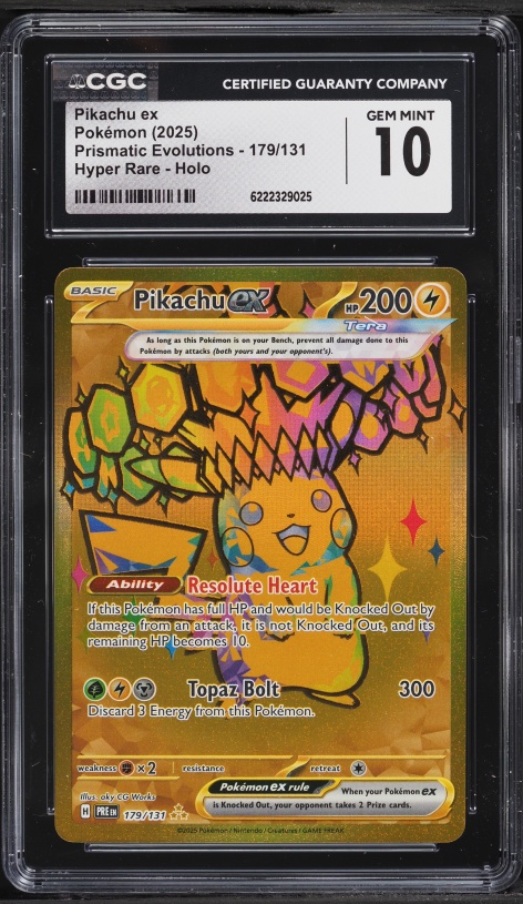 2025 Pokemon Scarlet & Violet Prismatic Evolutions Gold Rare Pikachu Ex #179 CGC 10 GEM MINT