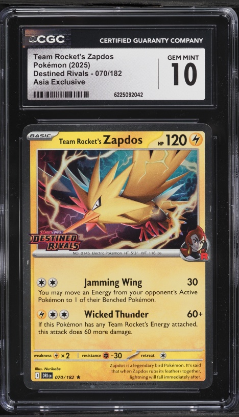2025 Pokemon SV Destined Rivals Asia Exclusive Team Rocket's Zapdos #70 CGC 10 GEM MINT