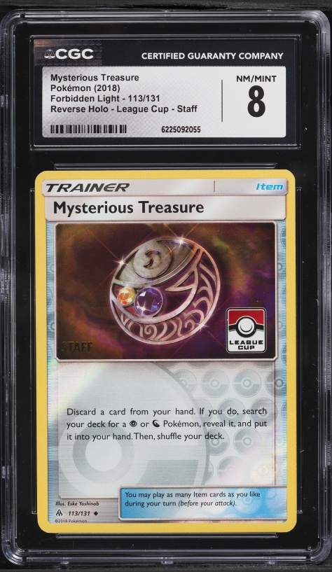 2018 Pokemon SM Forbidden Light League Cup Staff Reverse Holo Mysterious Treasure #113 CGC 8