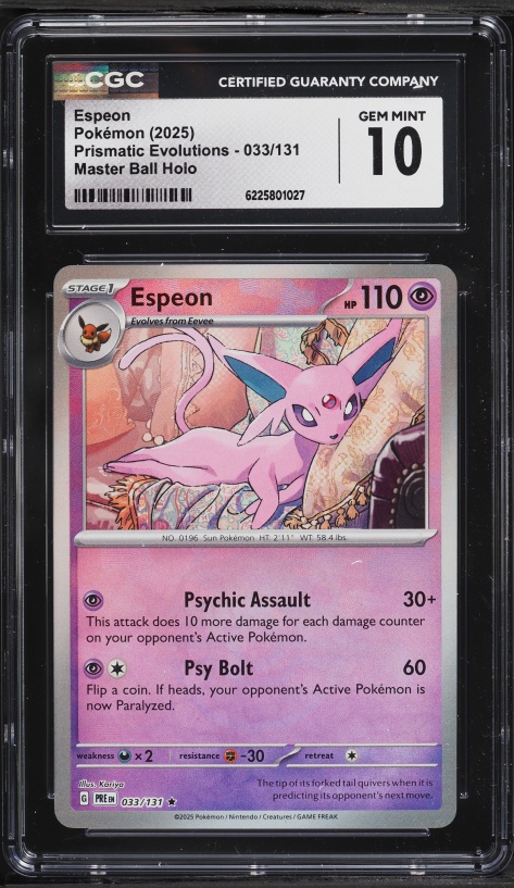 2025 Pokemon Scarlet & Violet Prismatic Evolutions Master Ball Holo Espeon #33 CGC 10 GEM MINT