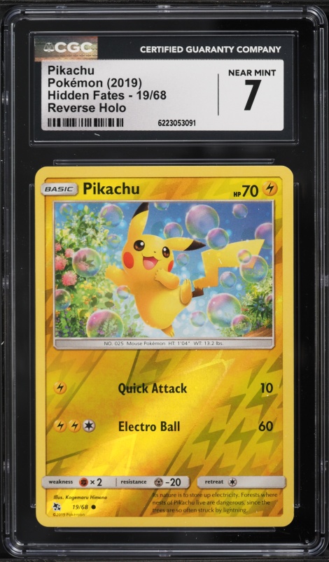 2019 Pokemon Sun & Moon Hidden Fates Reverse Holo Pikachu #19 CGC 7 NRMT