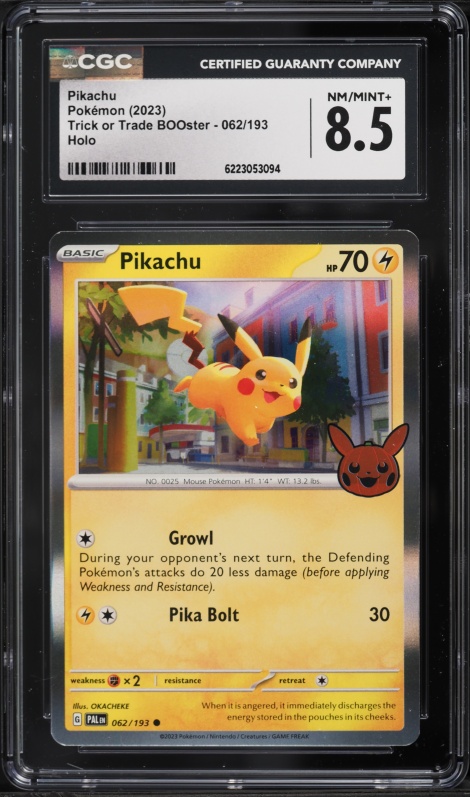 2023 Pokemon SV Paldea Evolved Trick Or Trade BOOster Holo Pikachu #62 CGC 8.5 NM-MT+