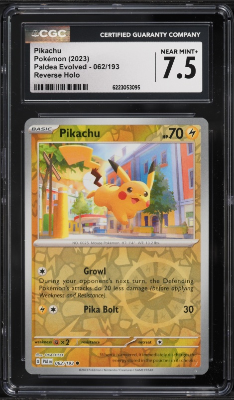 2023 Pokemon Scarlet & Violet Paldea Evolved Reverse Holo Pikachu #62 CGC 7.5 NRMT+