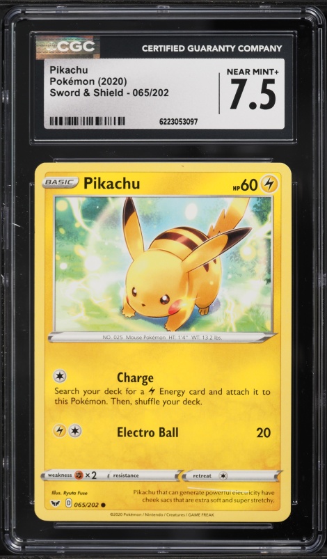 2020 Pokemon Sword & Shield Pikachu #65 CGC 7.5 NRMT+