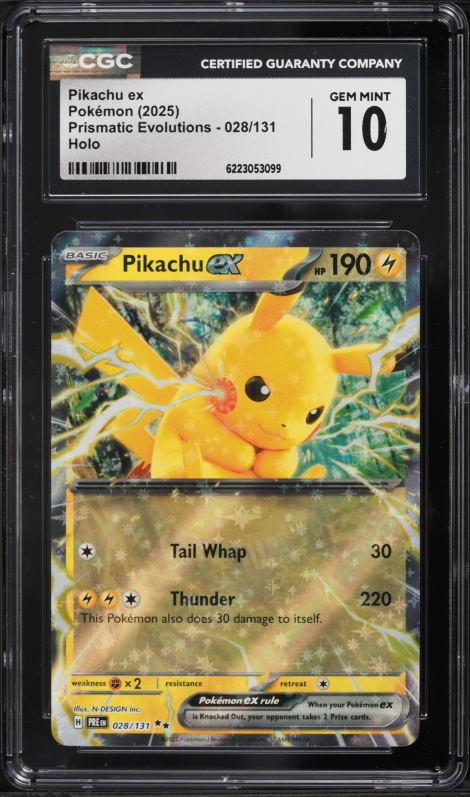 2025 Pokemon Scarlet & Violet Prismatic Evolutions Holo Pikachu EX #28 CGC 10 GEM MINT