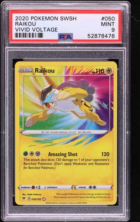 2020 Pokemon SWSH Vivid Voltage Amazing Rare Raikou #050 PSA 9 MINT