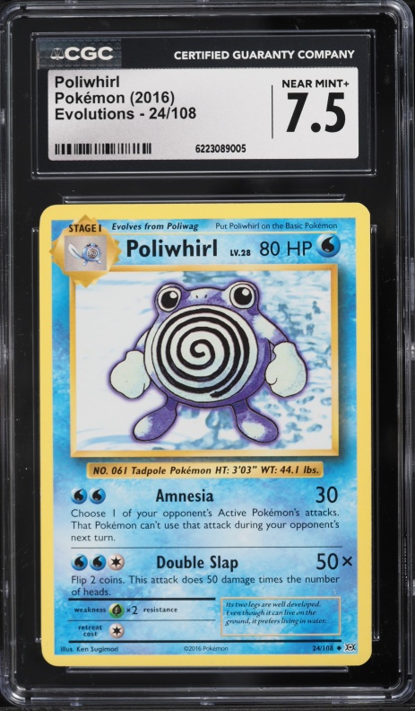 2016 Pokemon Evolutions Poliwhirl #24 CGC 7.5 NRMT+