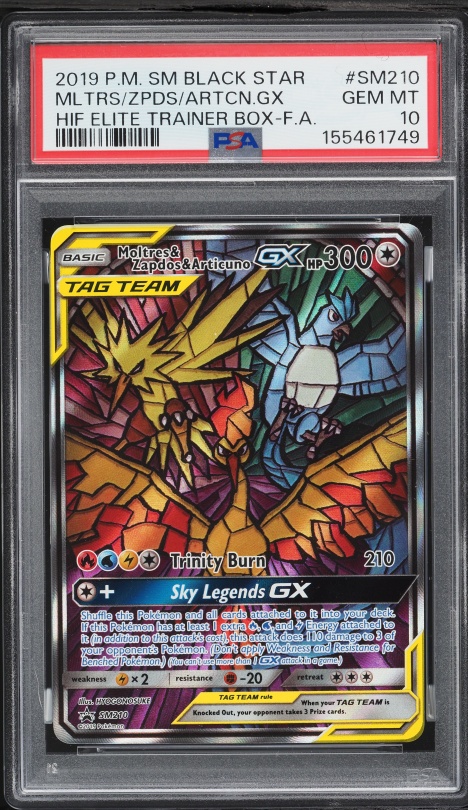 2019 Pokemon SM Promo Hidden Fates ETB Full Art Moltres Zapdos Articuno GX #SM210 PSA 10 GEM