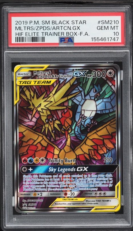 2019 Pokemon SM Promo Hidden Fates ETB Full Art Moltres Zapdos Articuno GX #SM210 PSA 10 GEM