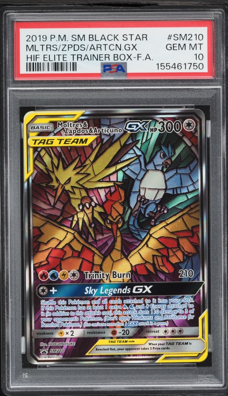 2019 Pokemon SM Promo Hidden Fates ETB Full Art Moltres Zapdos Articuno GX #SM210 PSA 10 GEM
