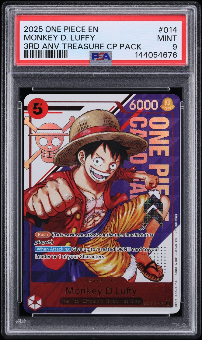 2025 One Piece 3rd Anniversary Treasure Pack SR Monkey D. Luffy #ST21-014 PSA 9 MINT