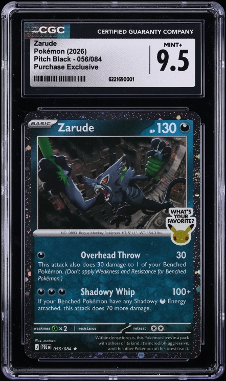 2026 Pokemon Mega Evolution Pitch Black Purchase Exclusive Zarude #56 CGC 9.5 MINT+