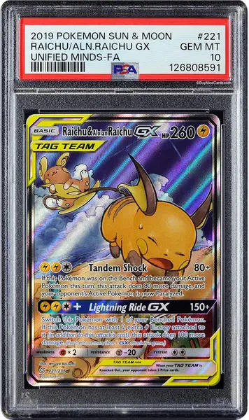 2019 Raichu Alolan Raichu Pokemon Sun & Moon Unified Minds Full Art #221 PSA 10 Gem Mint