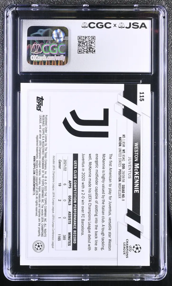2022-23 Topps UEFA CC #115 Weston McKennie signed card CGC