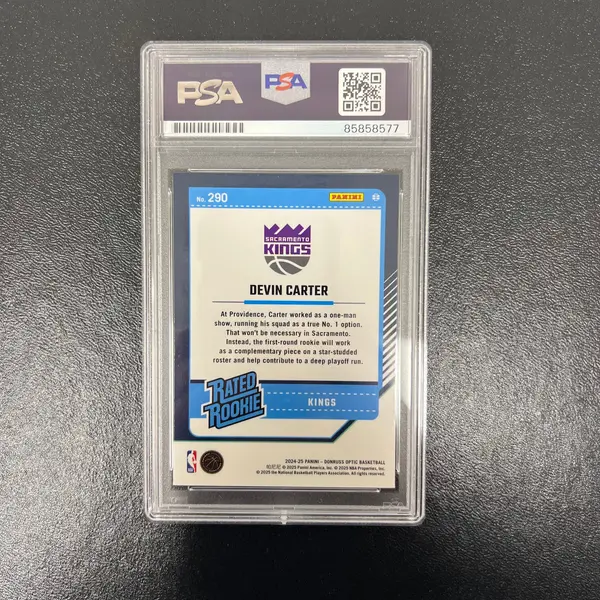 2024-25 Panini Donruss Optic#290 Devin Carter Signed Card PSA Sacramento Kings