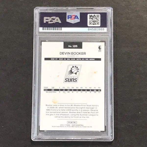 2016-17 NBA Hoops #126 Devin Booker AUTO Signed card PSA Slabbed Autographed