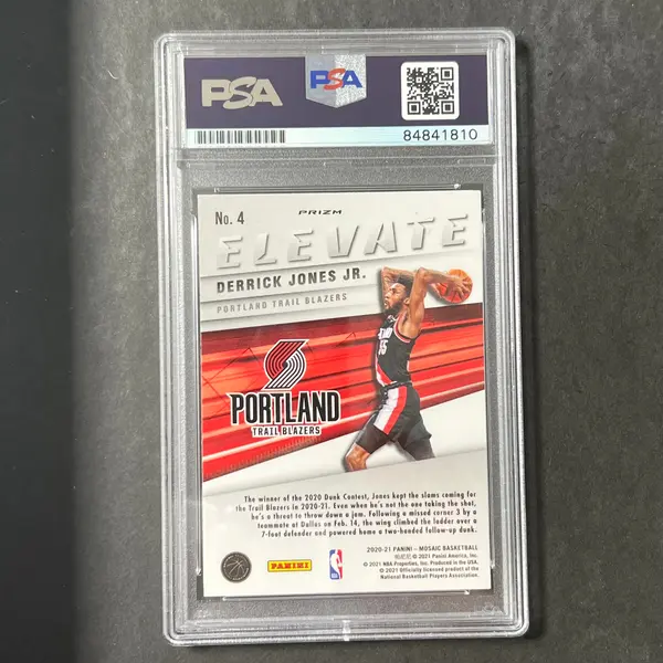 2020-21 Panini Prizm Elevate Mosaic #4 Derrick Jones Jr. Signed Card AUTO PSA/DNA Slabbed Blazers
