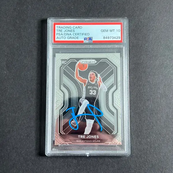 2021 Panini Prizm #291 Tre Jones Signed Card AUTO GRADE 10 PSA/DNA Slabbed RC Spurs