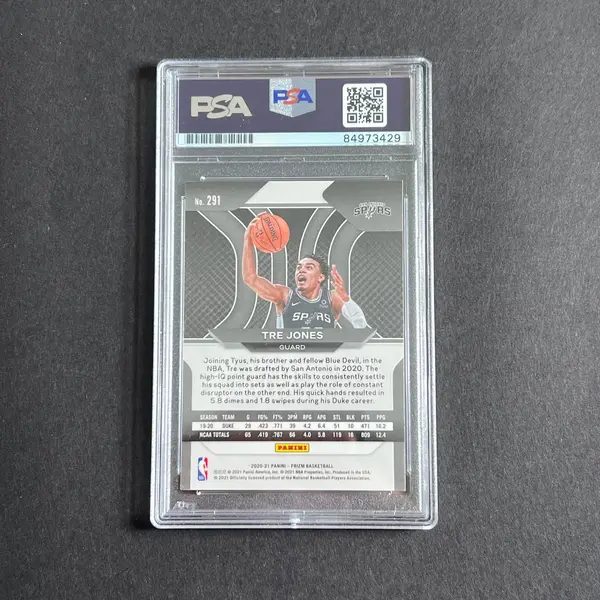 2021 Panini Prizm #291 Tre Jones Signed Card AUTO GRADE 10 PSA/DNA Slabbed RC Spurs