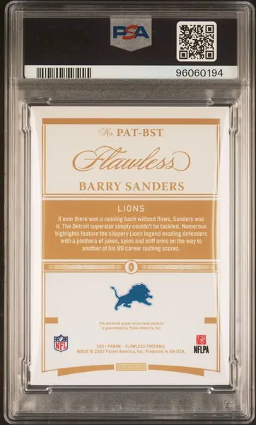 2021 Panini Flawless Patches-Ruby #BST Barry Sanders Signed AUTO 10 Slabbed Lions