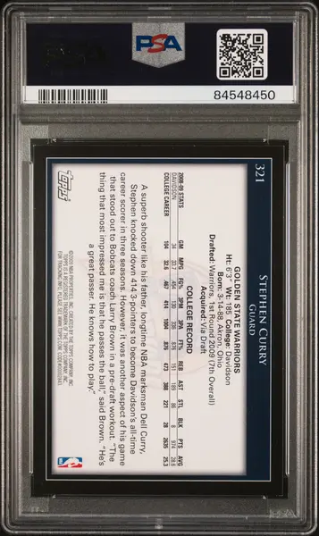 2009 Topps #321 Stephen Curry Signed Card PSA 8 Auto A Golden State Warriors