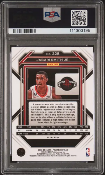2022 Panini Prizm #228 Jabari Smith JR. Silver signed card PSA 10 Auto 10