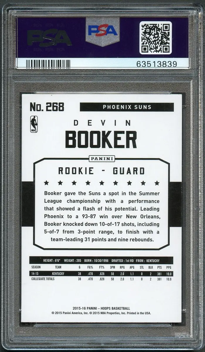 2015-16 NBA Hoops #268 Devin Booker AUTO Signed card PSA Slabbed