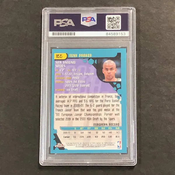 2001-02 Topps Chrome #155 Tony Parker Signed Card AUTO 10 PSA Slabbed Autographed RC Spurs