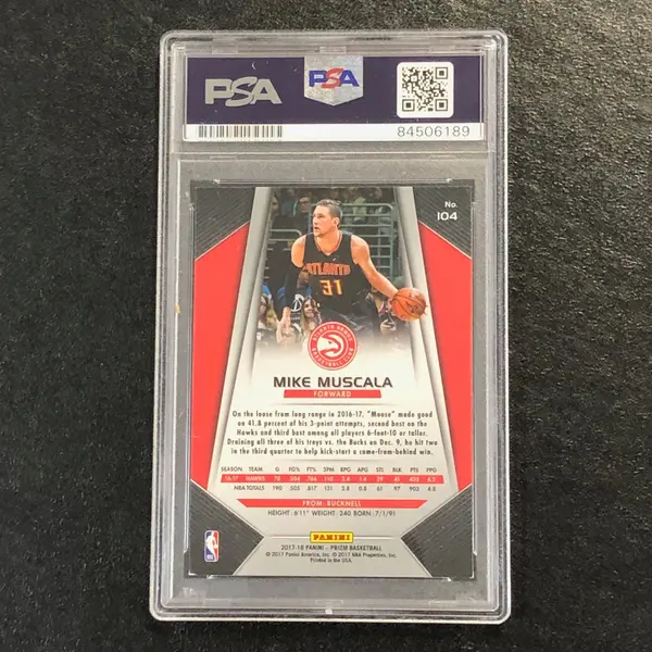2017-18 Panini Prizm #104 Mike Muscala Signed Card AUTO PSA Slabbed Hawks