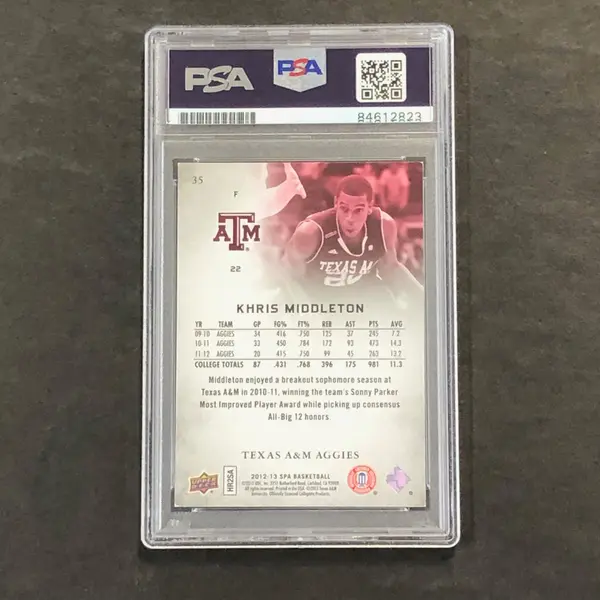 2012-13 Upper Deck SP Authentic #35 Khris Middleton Signed Card AUTO PSA/DNA Slabbed Texas A&M