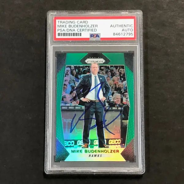 2017-18 Panini Prizm Green #110 Mike Budenholzer Signed Card AUTO PSA Slabbed Hawks