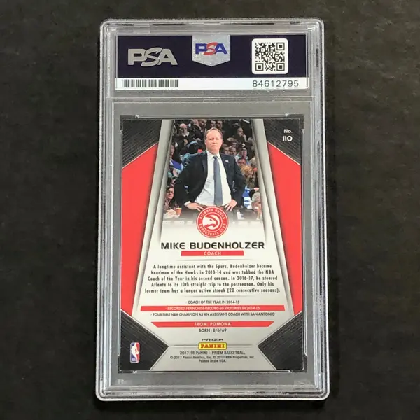 2017-18 Panini Prizm Green #110 Mike Budenholzer Signed Card AUTO PSA Slabbed Hawks
