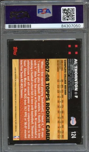 2007-08 Topps #124 Al Thornton Signed Card AUTO PSA Slabbed RC Clippers