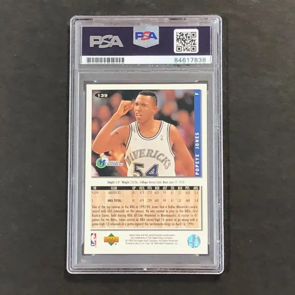 1994-95 Upper Deck #139 Popeye Jones Signed Card AUTO 10 PSA Slabbed Mavericks