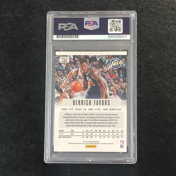 2012-13 Panini Prizm #105 Derrick Favors Signed Card AUTO PSA Slabbed Jazz