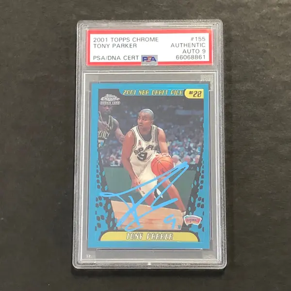 2001 Topps Chrome #155 Tony Parker Signed Card AUTO GRADE 9 PSA Slabbed Autographed RC Spurs