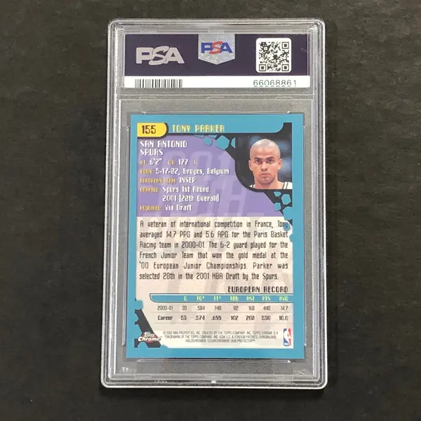 2001 Topps Chrome #155 Tony Parker Signed Card AUTO GRADE 9 PSA Slabbed Autographed RC Spurs