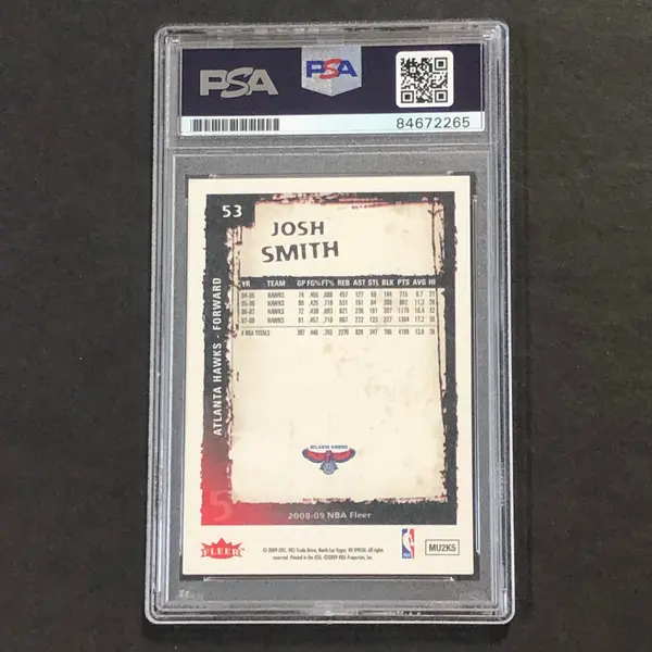 2008-09 NBA Fleer #53 Josh Smith signed Auto Card PSA/DNA Slabbed Hawks