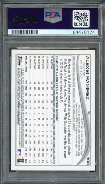 2014 Topps #308 Alexei Ramirez Signed Card PSA Slabbed Auto White Sox