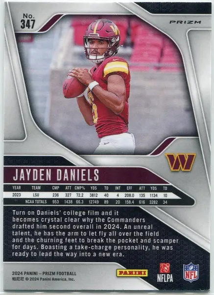 Jayden Daniels 2024 Panini Prizm Silver Prizm RC #347