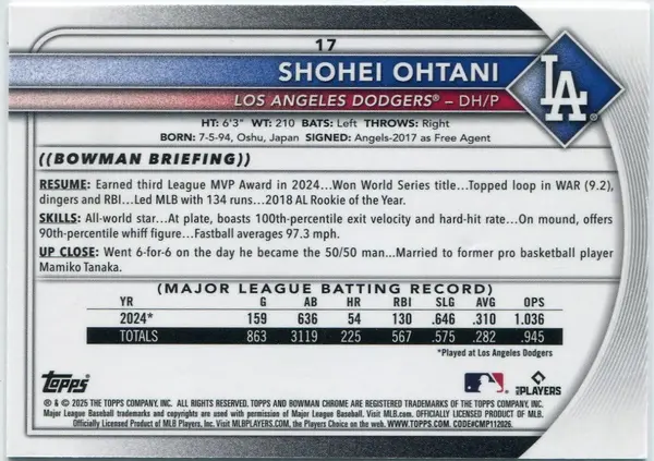 Shohei Ohtani 2025 Bowman Chrome Card #17