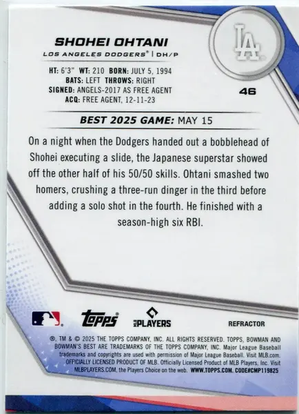 Shohei Ohtani 2025 Bowman's Best Refractor Card #46