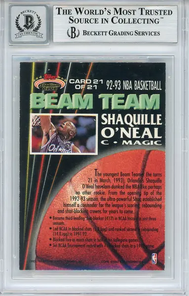 Shaquille O'Neal Autographed 1992-93 Topps Stadium Club Members Only Beam Team Card (BGS 10)