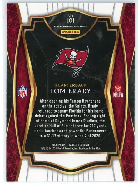 Tom Brady 2020 Panini Select Premier Level Card #101