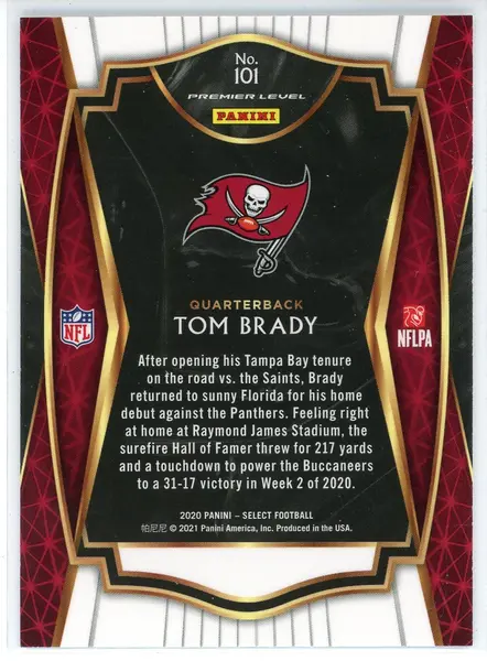 Tom Brady 2020 Panini Select Premier Level Card #101