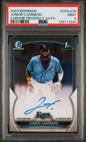 2023 Bowman Chrome Prospect Autographs Junior Caminero Yellow Refractor CPAJCR